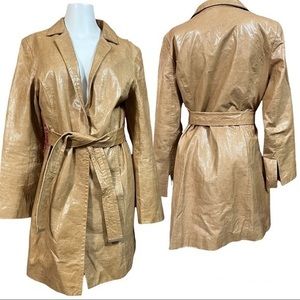 EXPRESS Y2K Vintage Camel Tan Belted Leather Jacket Trench Coat 12